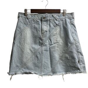 VTG 90s Calvin Klein Jeans Light Wash Angle Stitched Denim Mini Skirt SZ 13